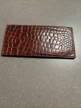 Embossed Croc Brown Leather Long Card Holder